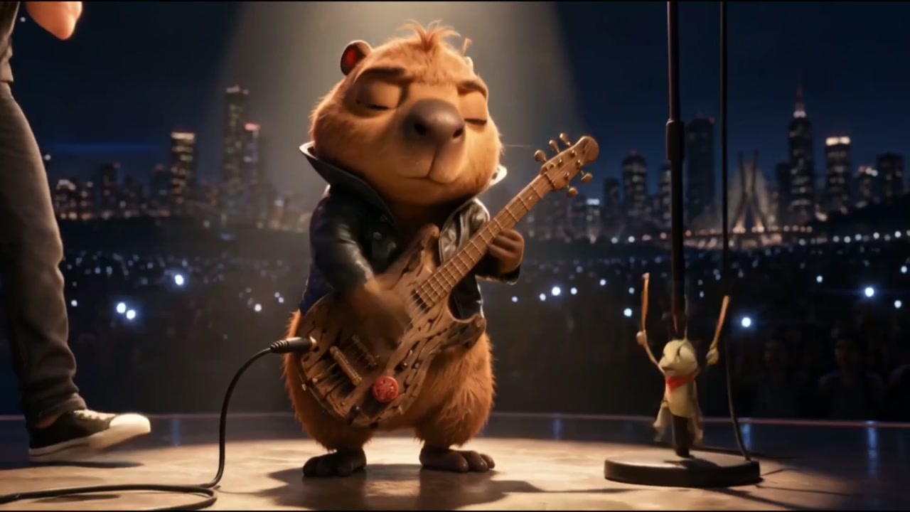 Tietê cantando em um palco iluminado